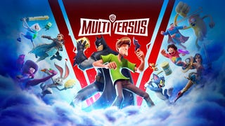 Multiversus promo art showing Batman and Shaggy back-to-back, with various other WB characters around them